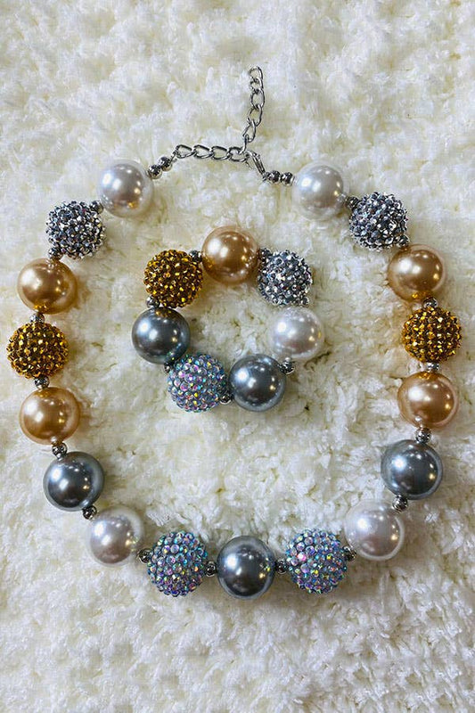 Grey & Golden bubble girls necklace & bracelet sets