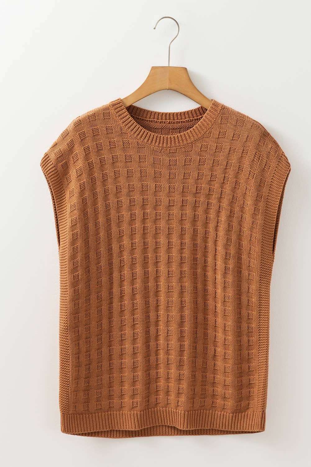 Carmel Round Neck Textured Knit Sweater Vest