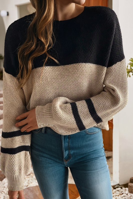 Black & Tan ColorBlock Knit Striped Sweater