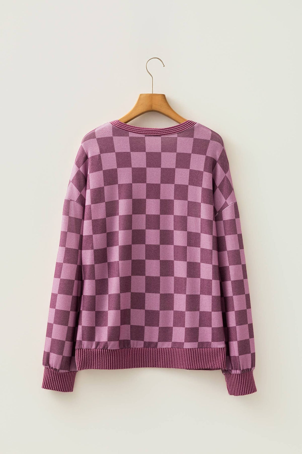 Checkered Ribbed Trim Pullover