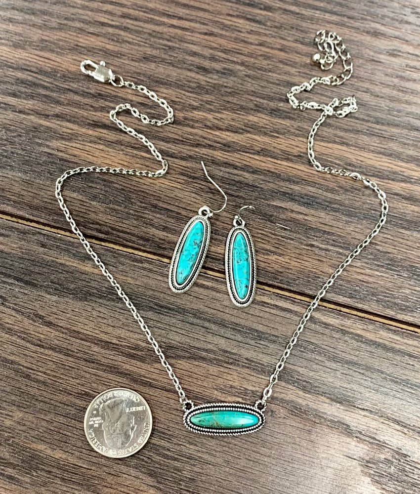 16" Turquoise Necklace Earrings Set