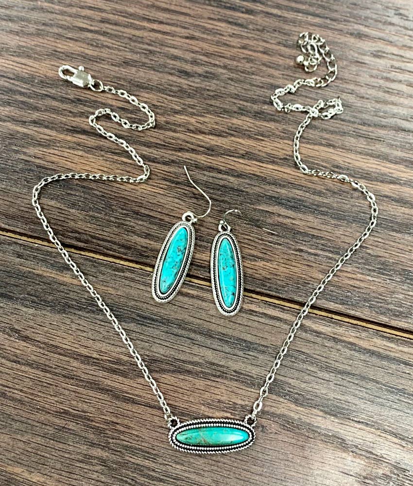 16" Turquoise Necklace Earrings Set