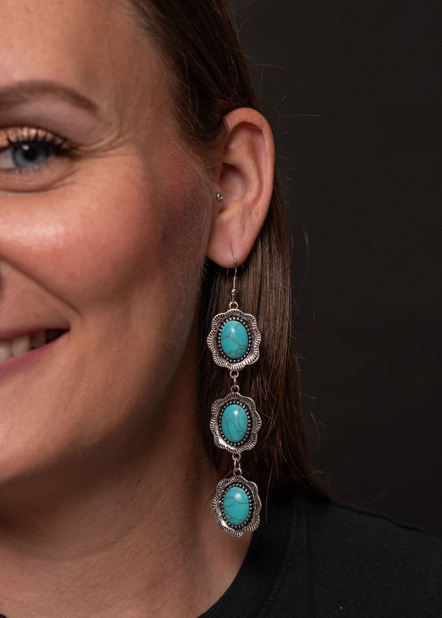 3 Tier Concho Turquoise Earring