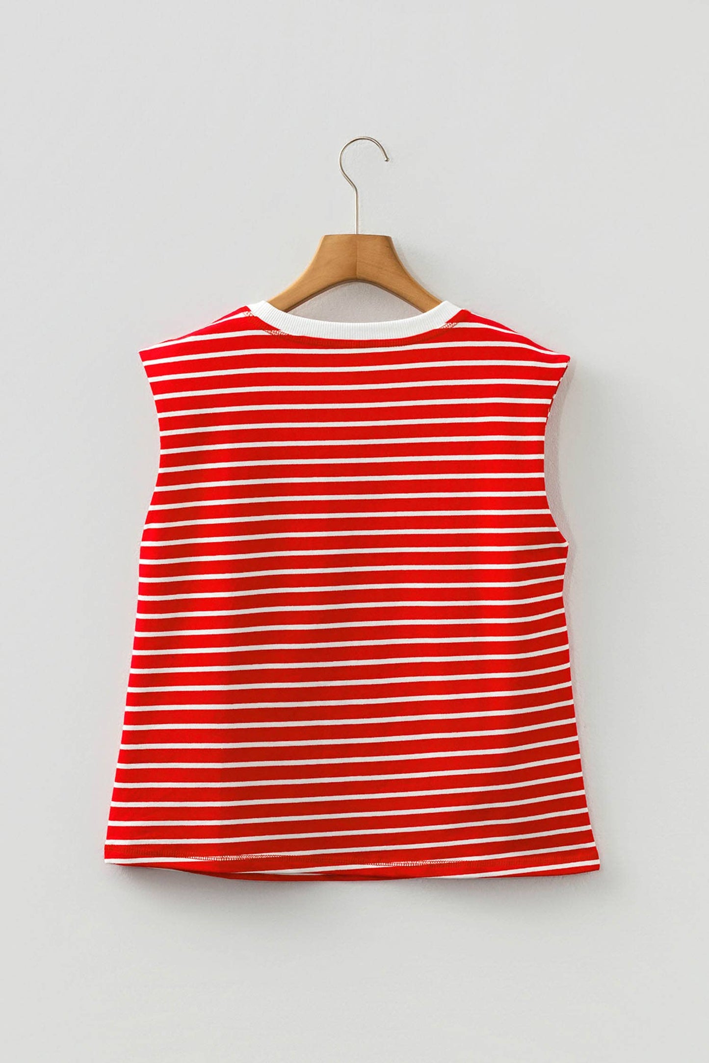 Red & White Stripe Round Neck Tank Top