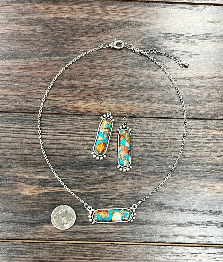 Turquoise & Rust Bar & Bead Necklace & Earrings Set
