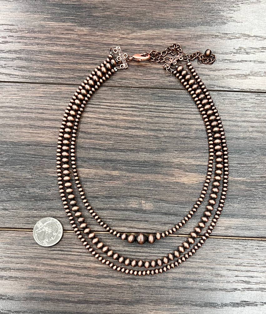 Copper Bead 3 Strand Necklace