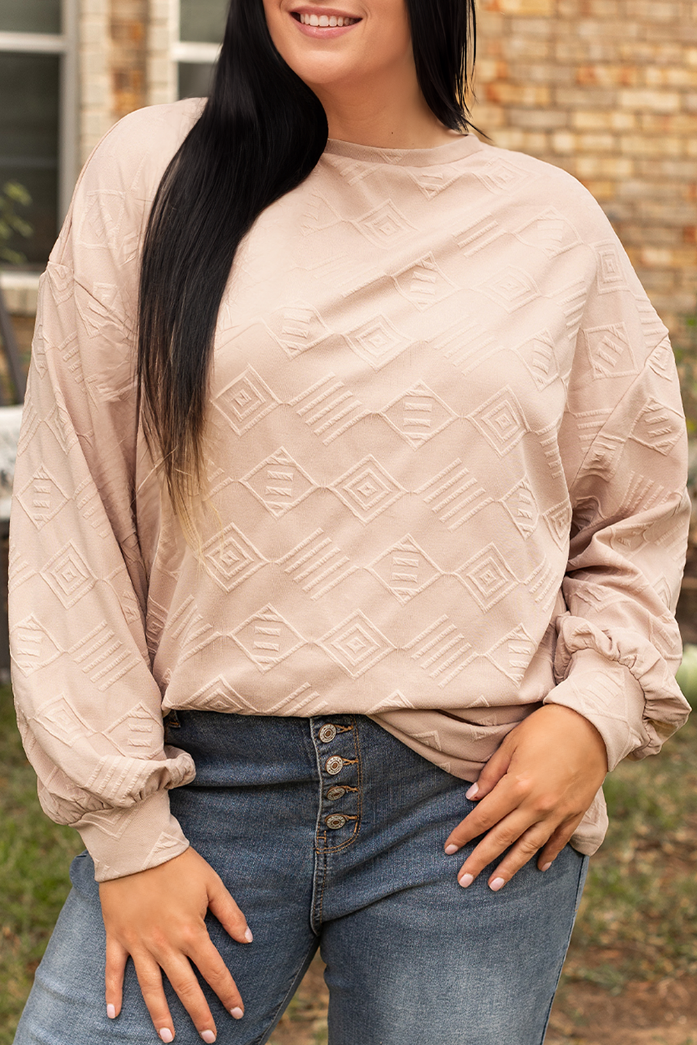 Plus Size Textured Crew Neck Sweatshirt