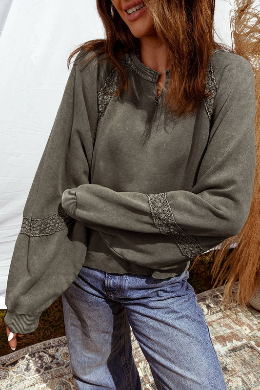 Jungle Green Lace Detail Crewneck