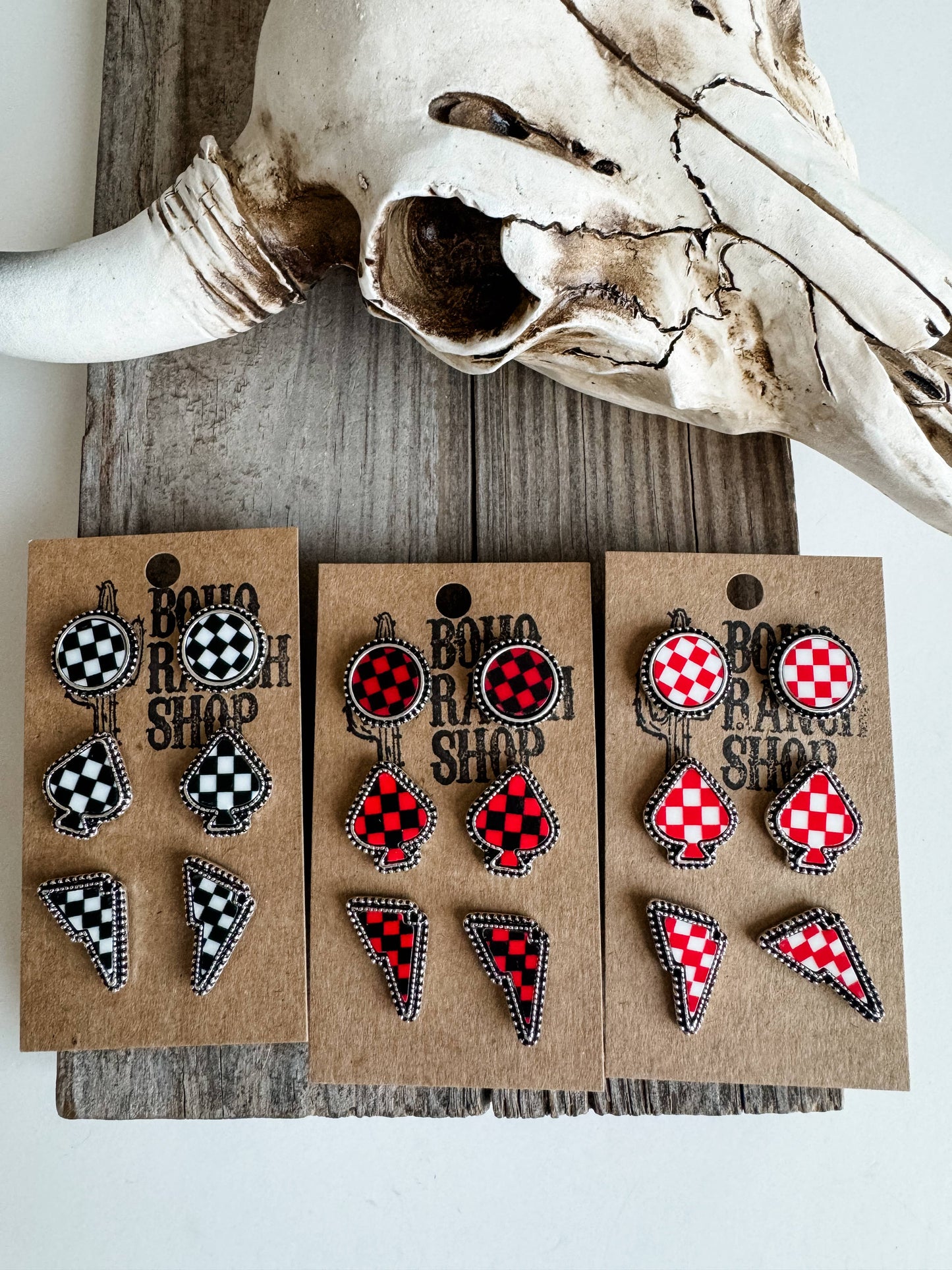 Western Checkered Earring Stud Set