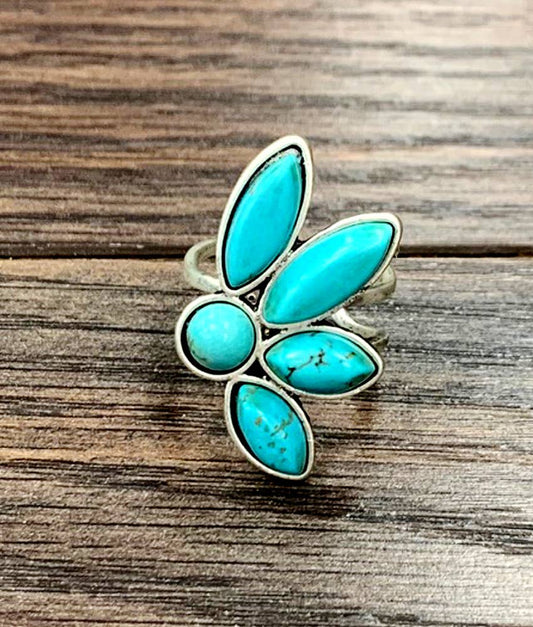 Turquoise Adjustable Floral Ring
