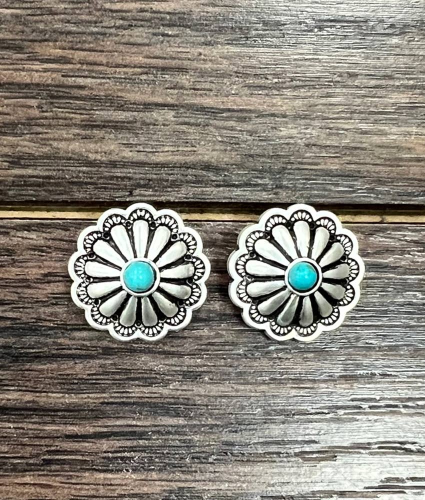 Concho Stud Earrings with Turquoise