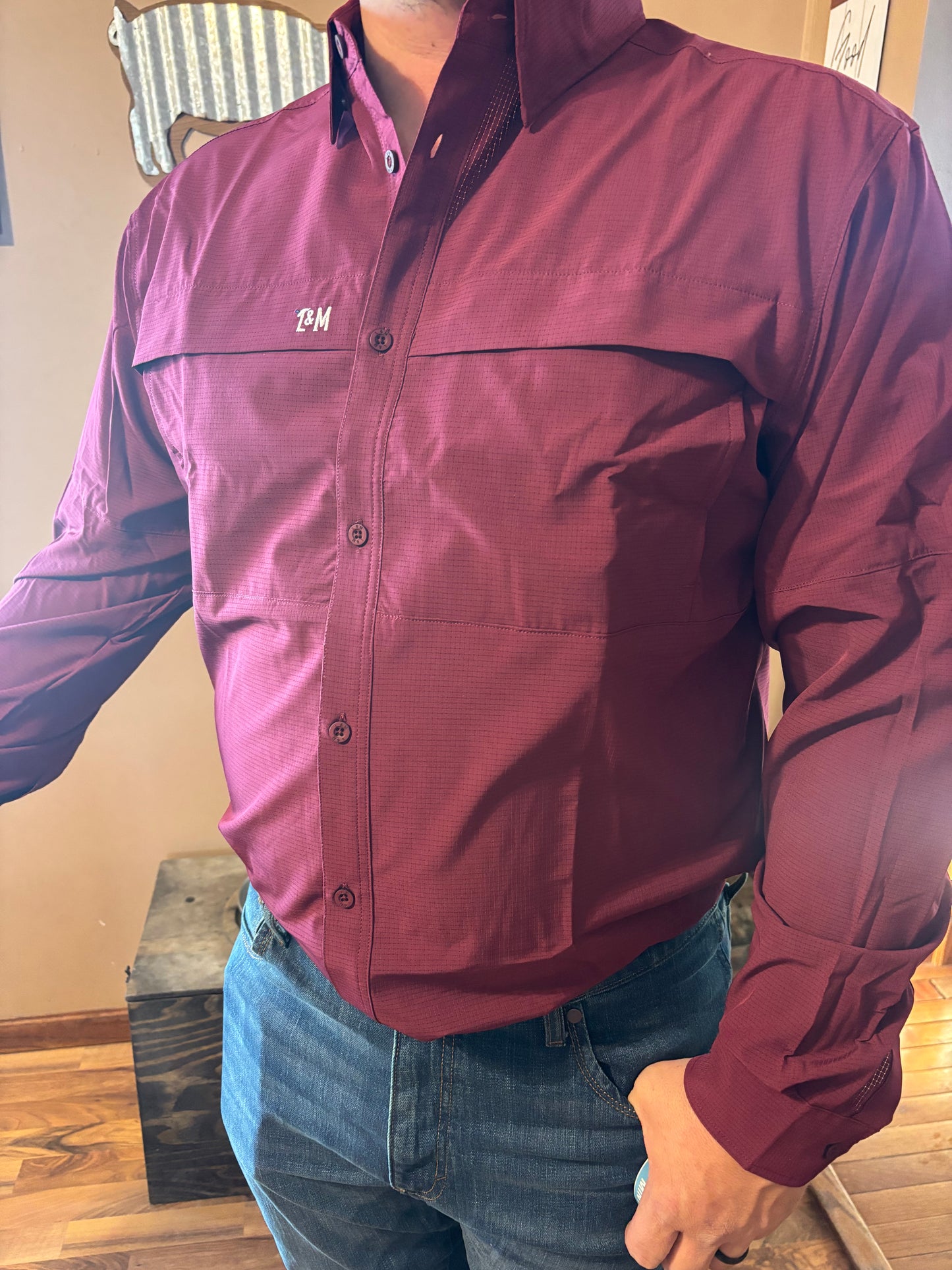 Top Hand-Burgundy button up