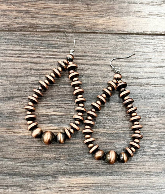 Drop Copper Navajo Bead Disc Earrings