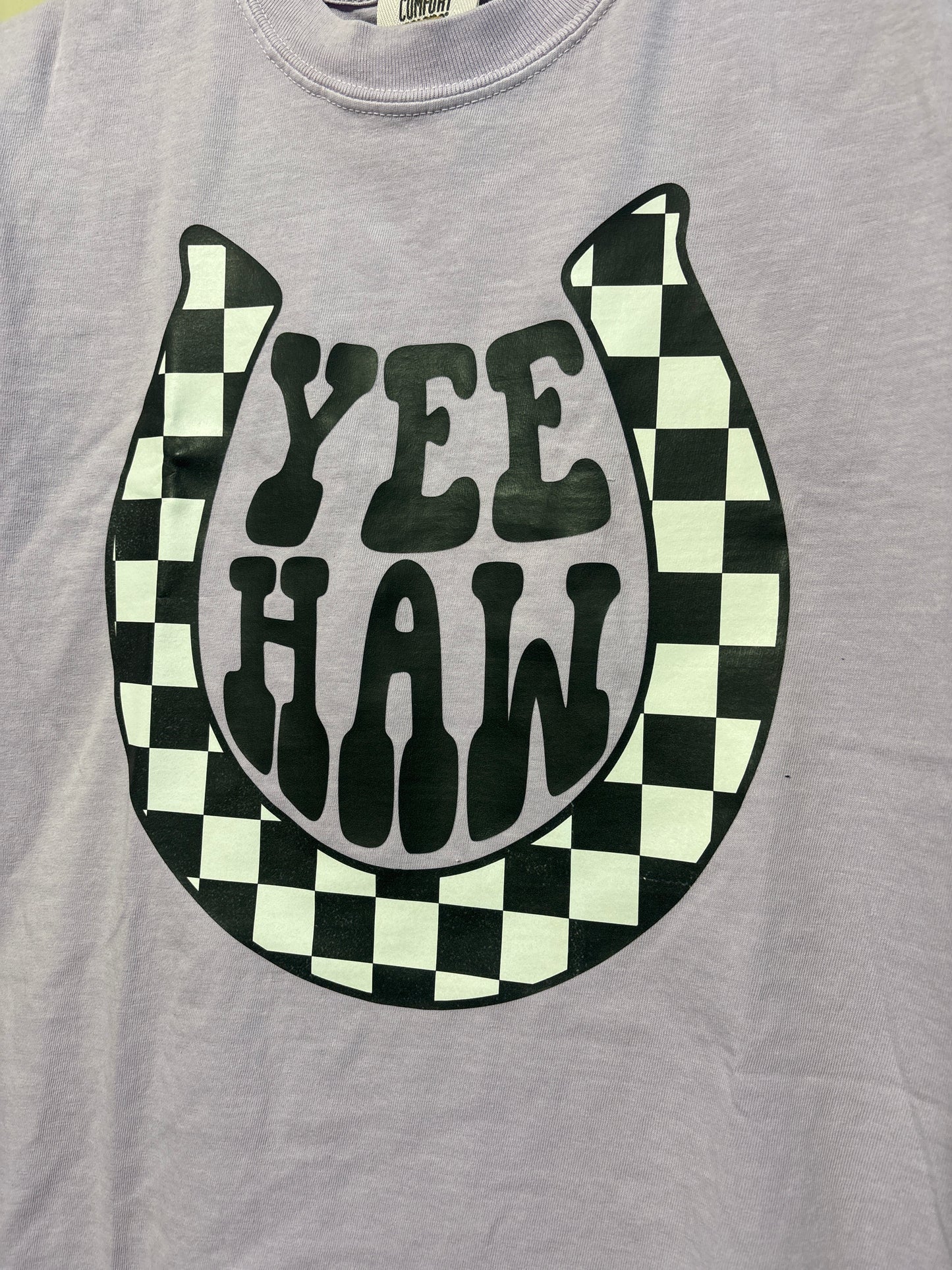 YEE HAW- checkered horseshoe