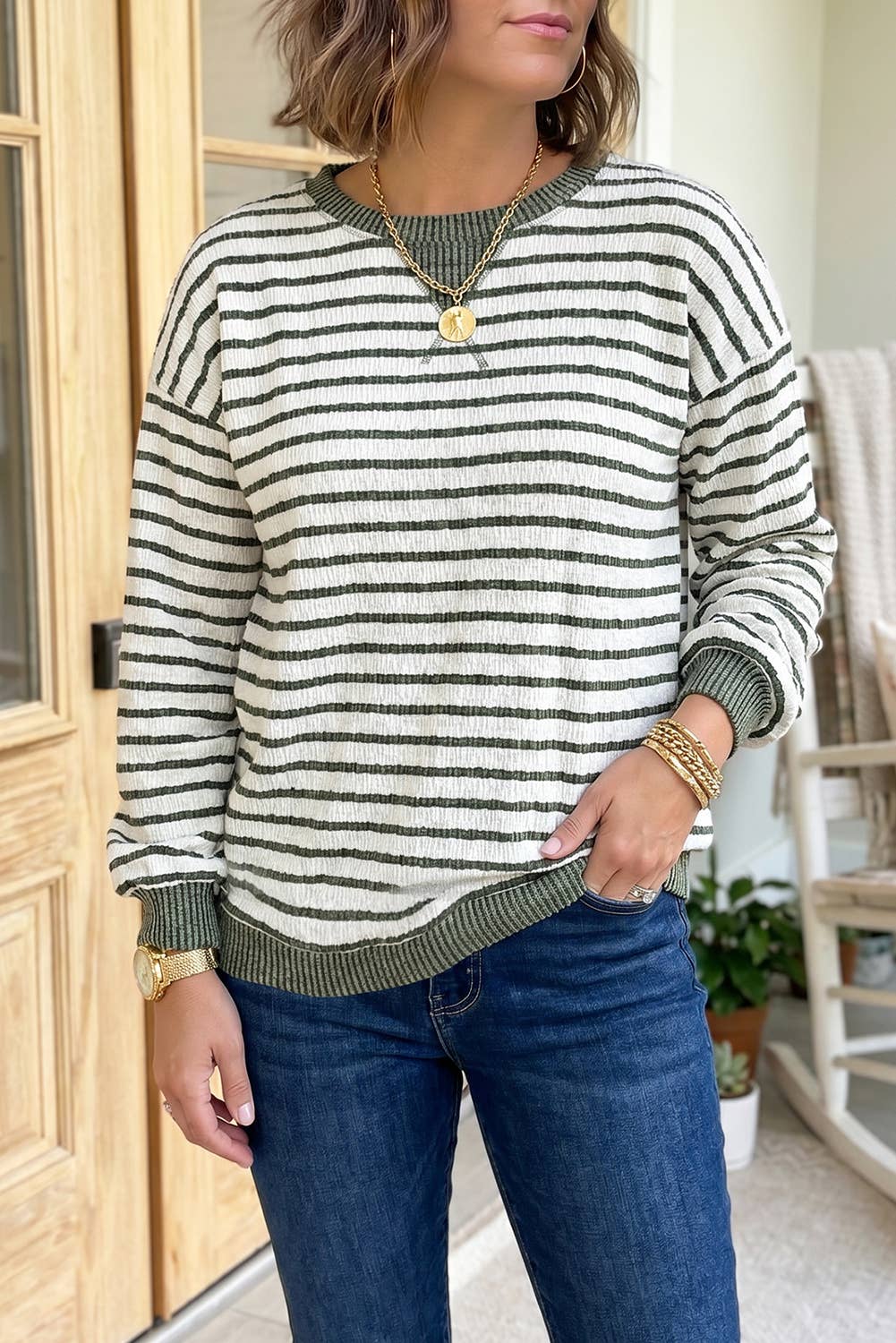 Olive +Taupe Long Sleeve Top