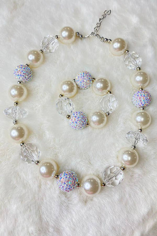 Cream & pearl beads girls necklace set