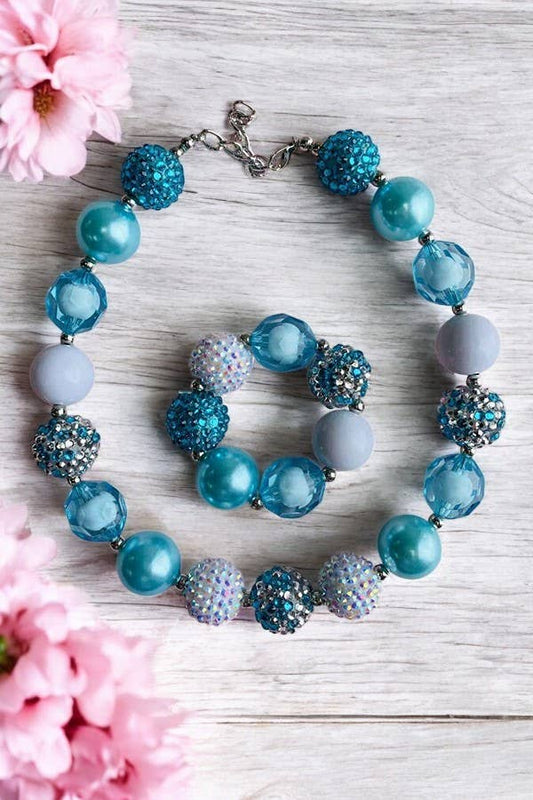 Blue & White bubble girls necklace & bracelet sets