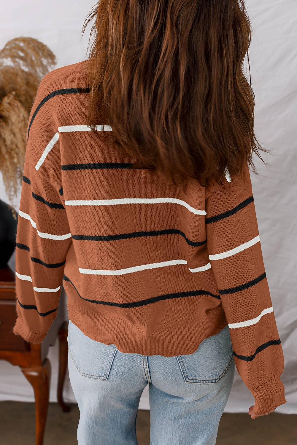 B&W Striped Rust Sweater