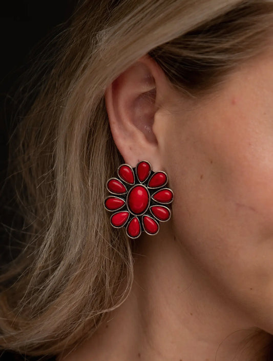 Red Flower Cluster Earrings