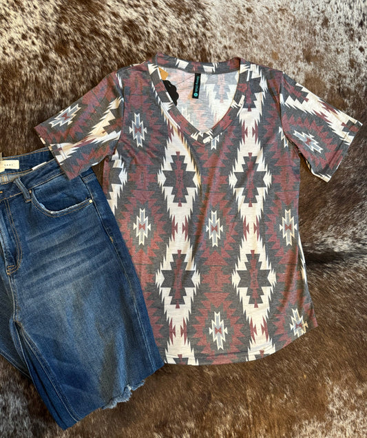 Aztec V neck Top