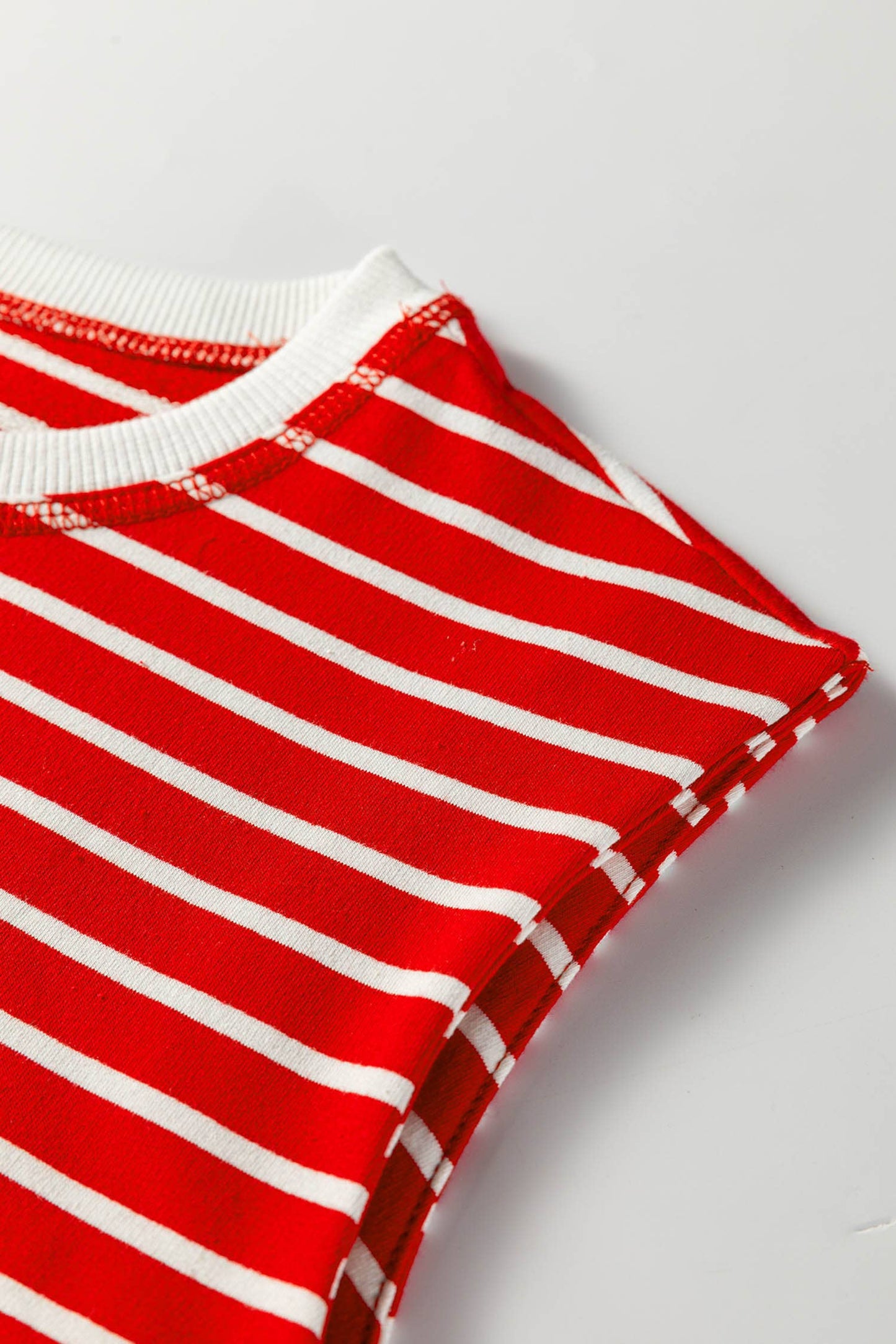 Red & White Stripe Round Neck Tank Top