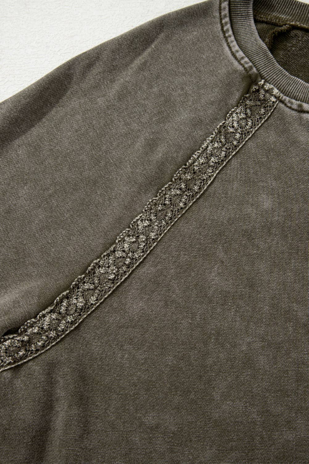 Jungle Green Lace Detail Crewneck