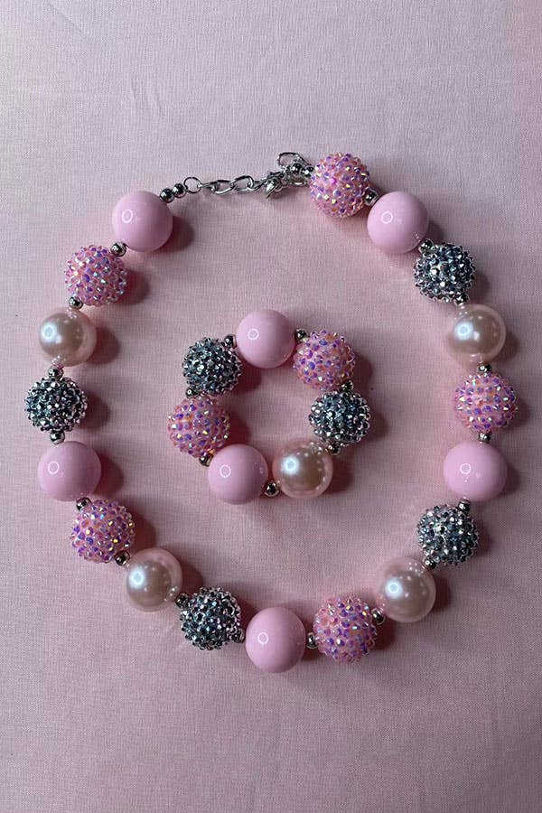 Pink bubble girls necklace & bracelet sets