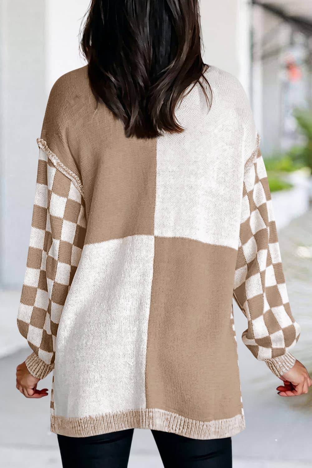 Brown Checkered Pattern Cardigan