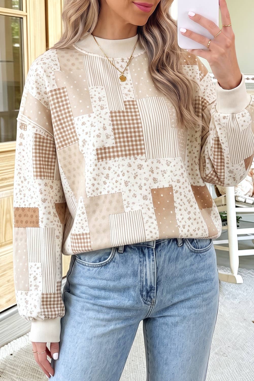 Patchwork Floral Print Crewneck