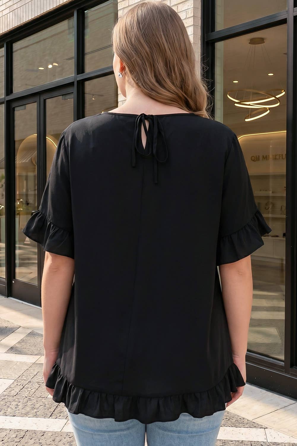 Black Petal Sleeve Plus Size Top