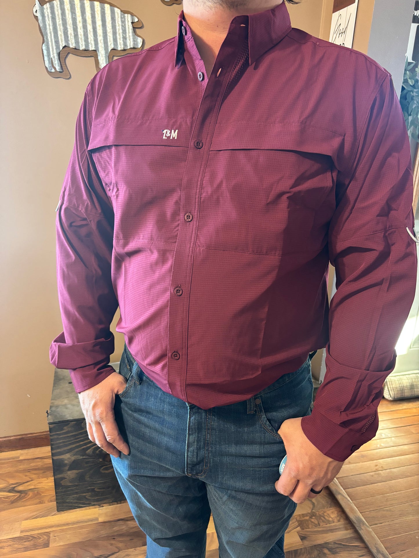 Top Hand-Burgundy button up