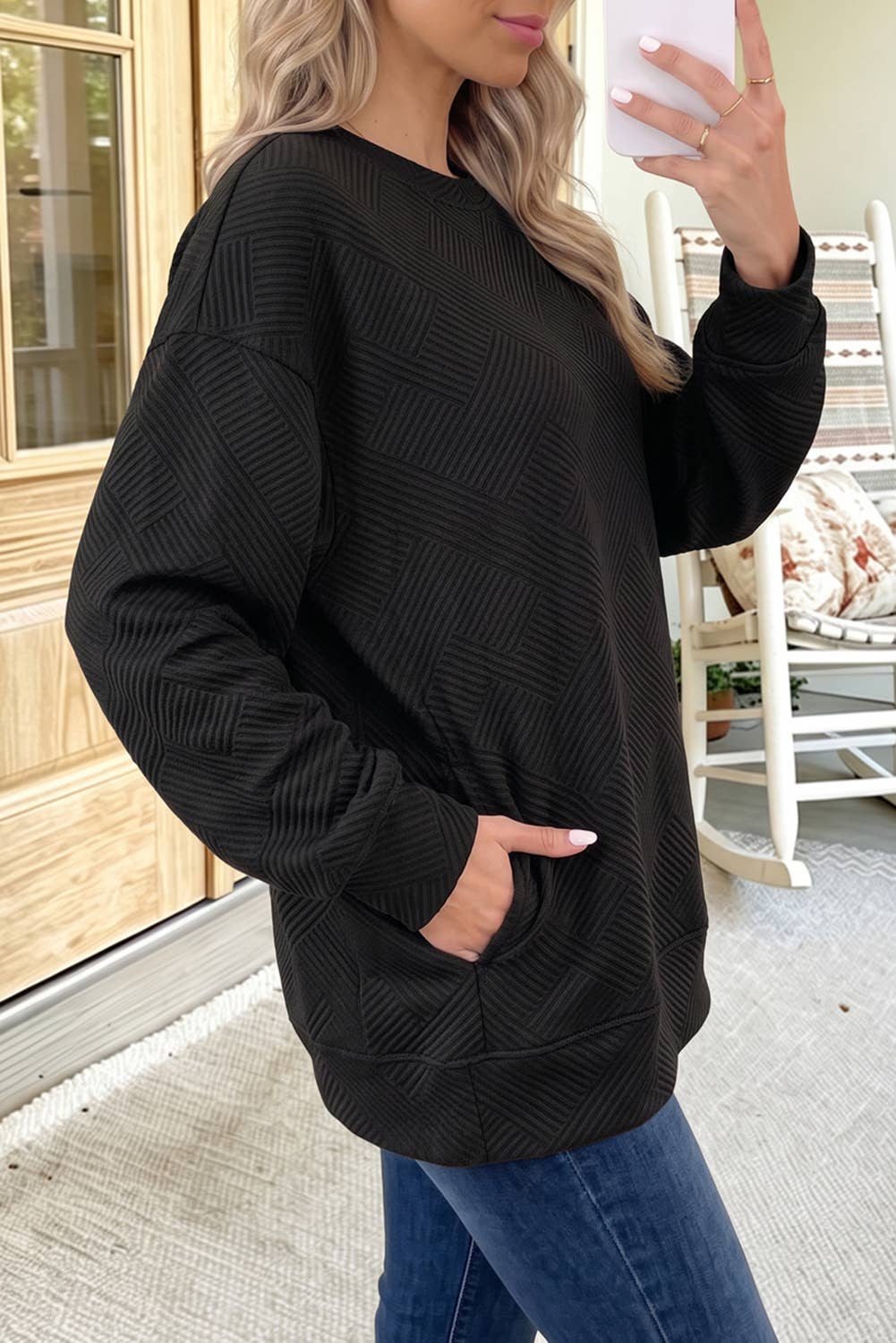 Textured Pocketed Pullover