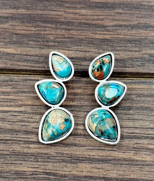 Trio Gemstone Stud Earrings