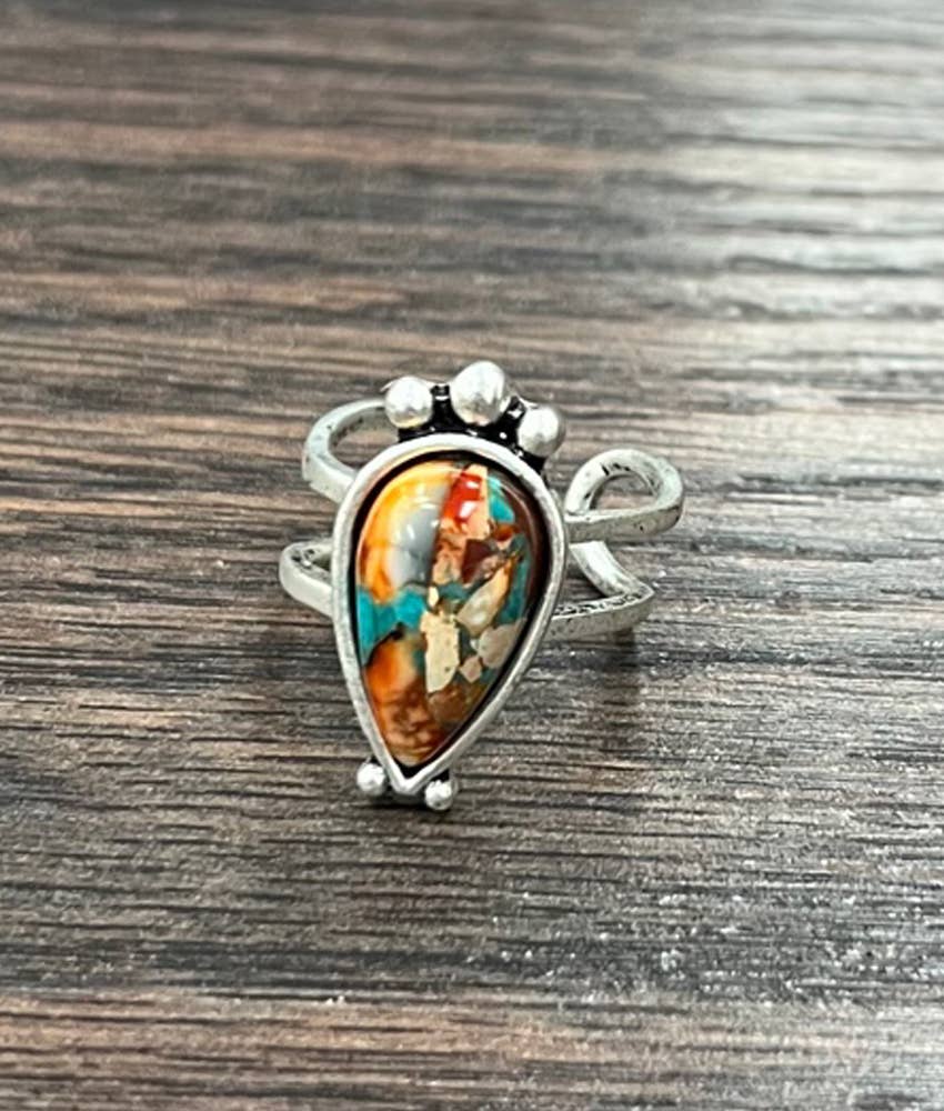 Adjustable Turquoise & Rust Bead Ring