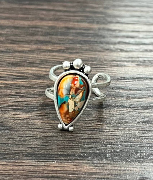 Adjustable Turquoise & Rust Bead Ring