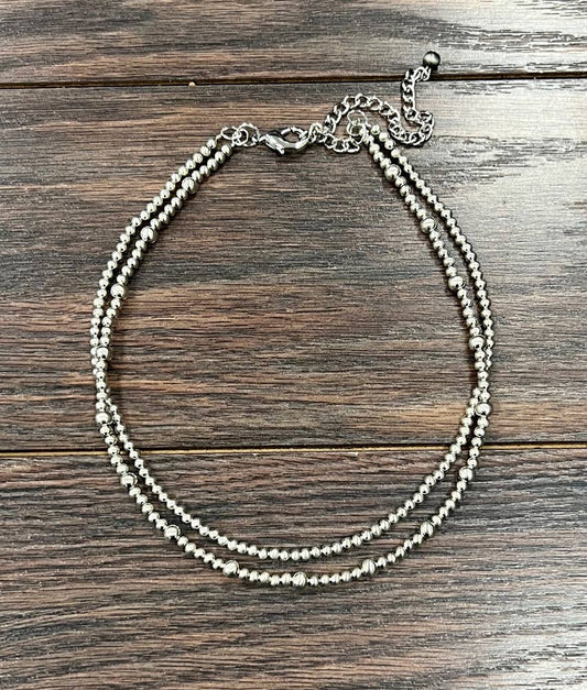 2-strand Polish Silver Navajo Bead Necklace