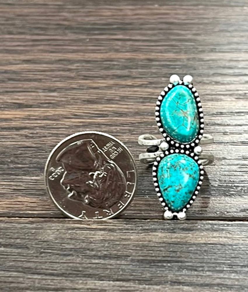 Turquoise, Double Brass Adjustable Ring
