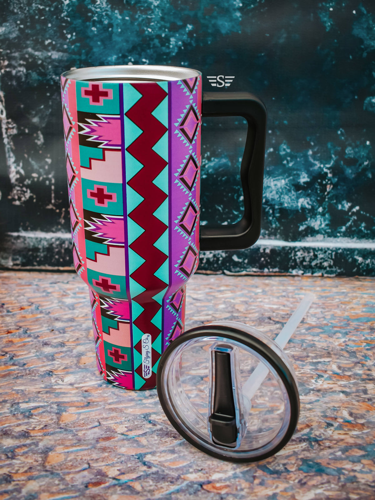 Purple Vintage Geo Flip Lid 40oz. Tumbler