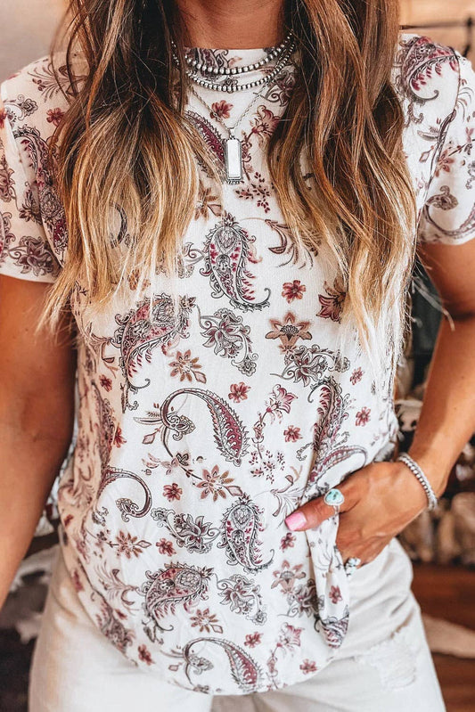 White Vintage Paisley Top