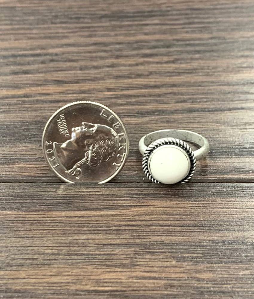Round White Turquoise, Brass Adjustable Ring