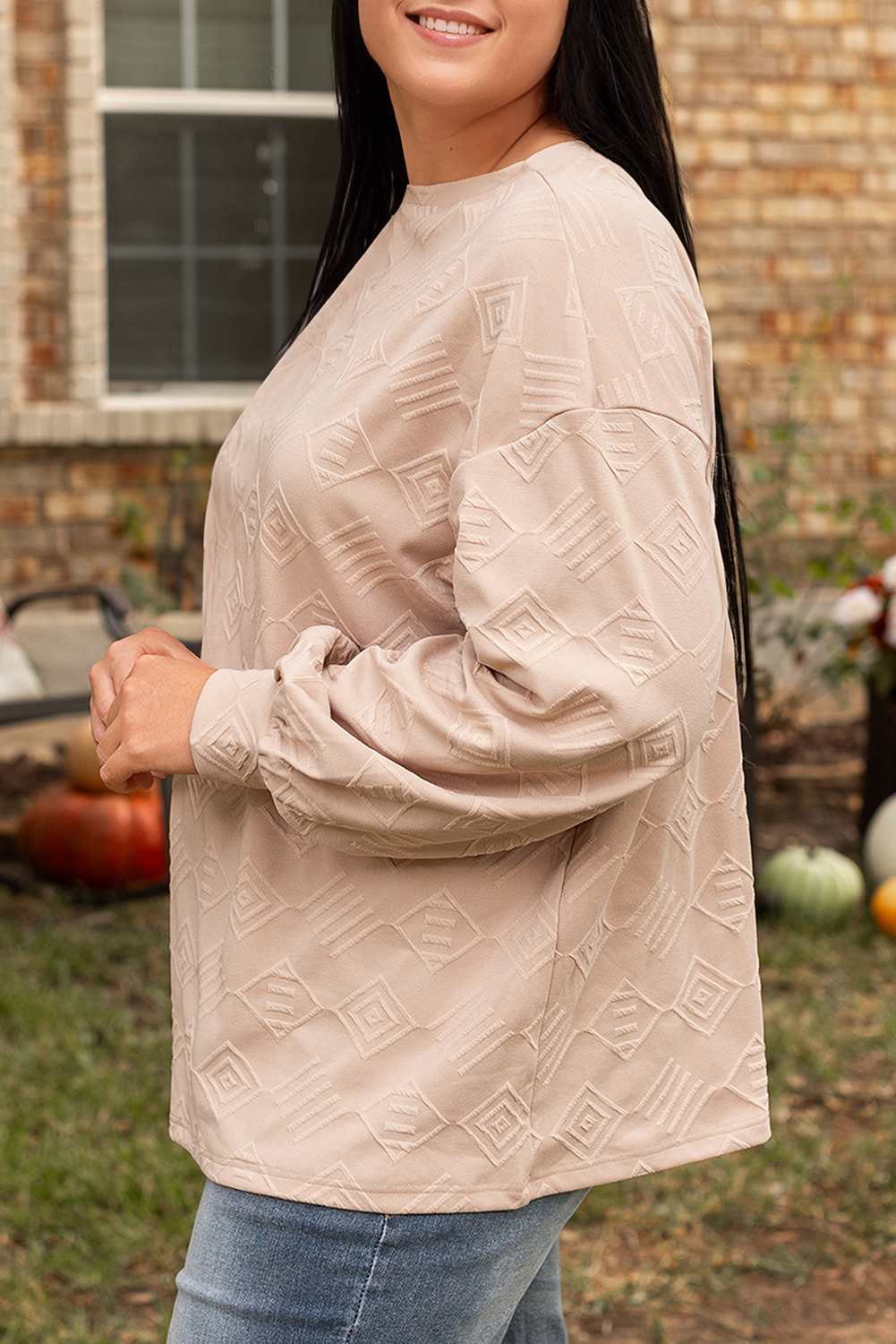 Plus Size Textured Crew Neck Sweatshirt