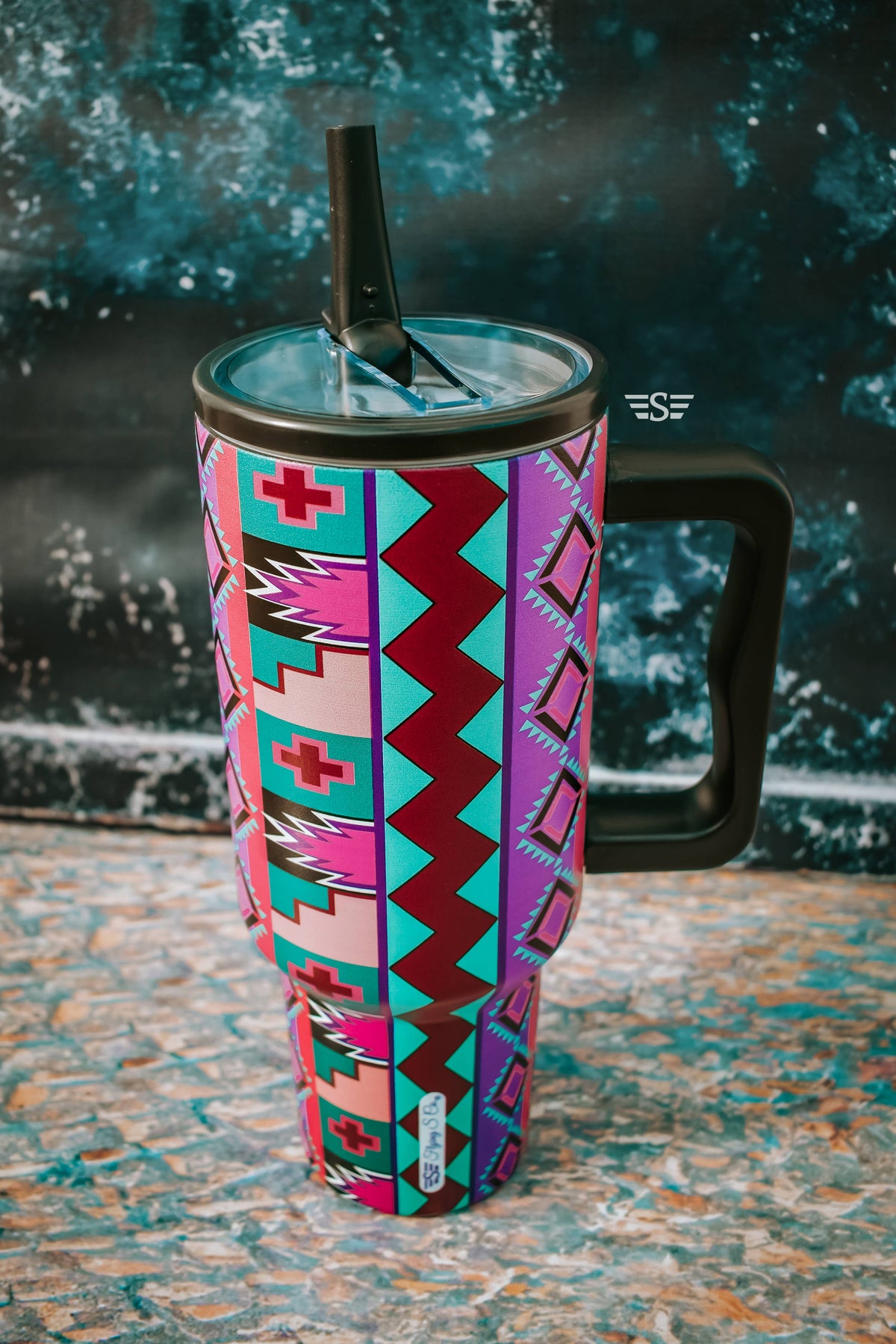 Purple Vintage Geo Flip Lid 40oz. Tumbler