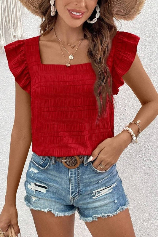 SQUARE COLLAR RUFFLED SHIRT BLOUSE TOP