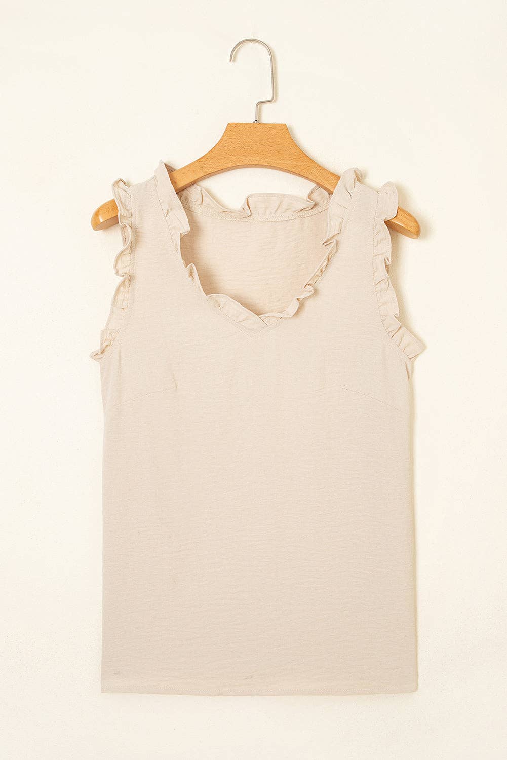 Tan Ruffled V-Neck Tank