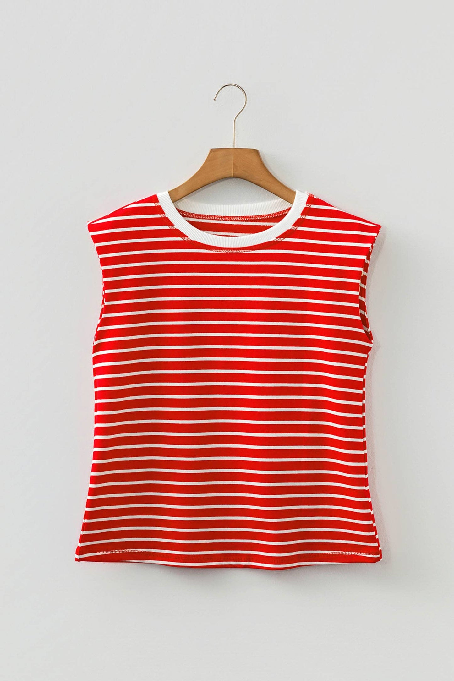 Red & White Stripe Round Neck Tank Top