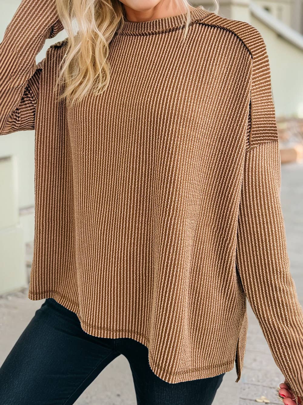 Long Sleeved Ribbed Top-multiple colors