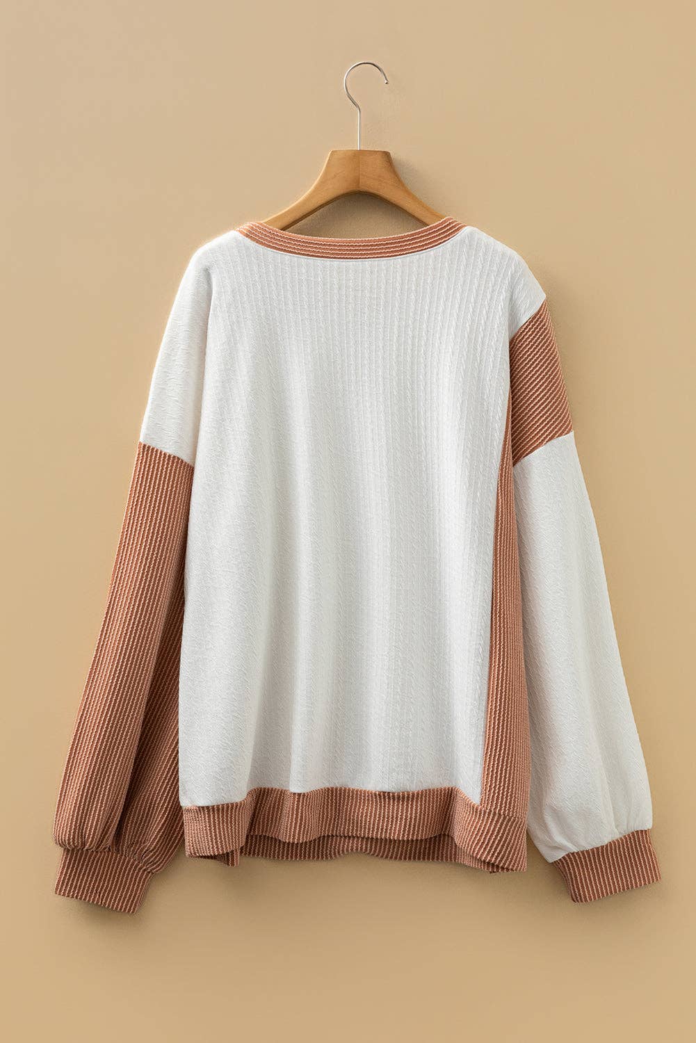 Plus Size Ribbed Colorblock Cable Textured Top