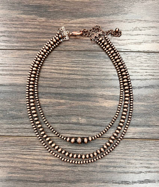Copper Bead 3 Strand Necklace