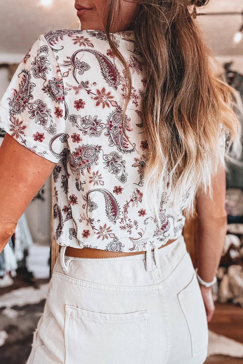 White Vintage Paisley Top