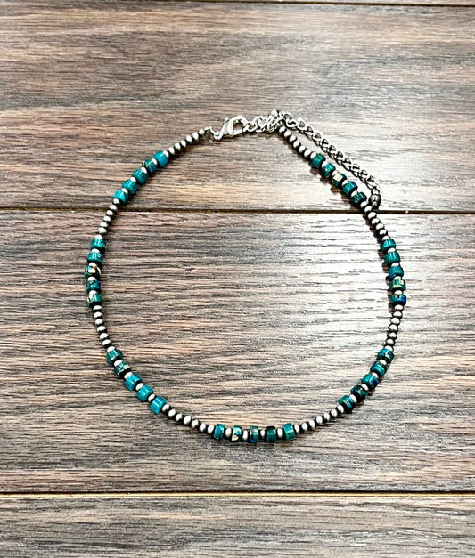 Navajo +Turq Spaced Disc Gemstone Necklace